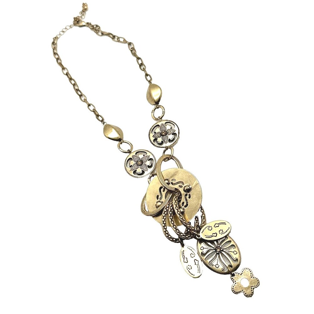 Gold Tone Y Drop Charm Necklace Made with Swarovski Crystals Moroccan Statement